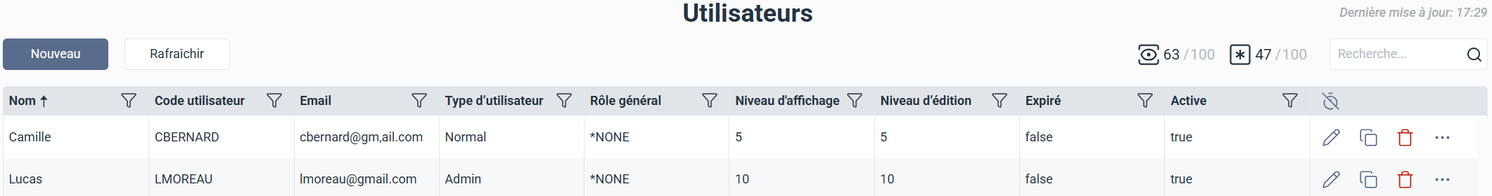 Paramètres utilisateur