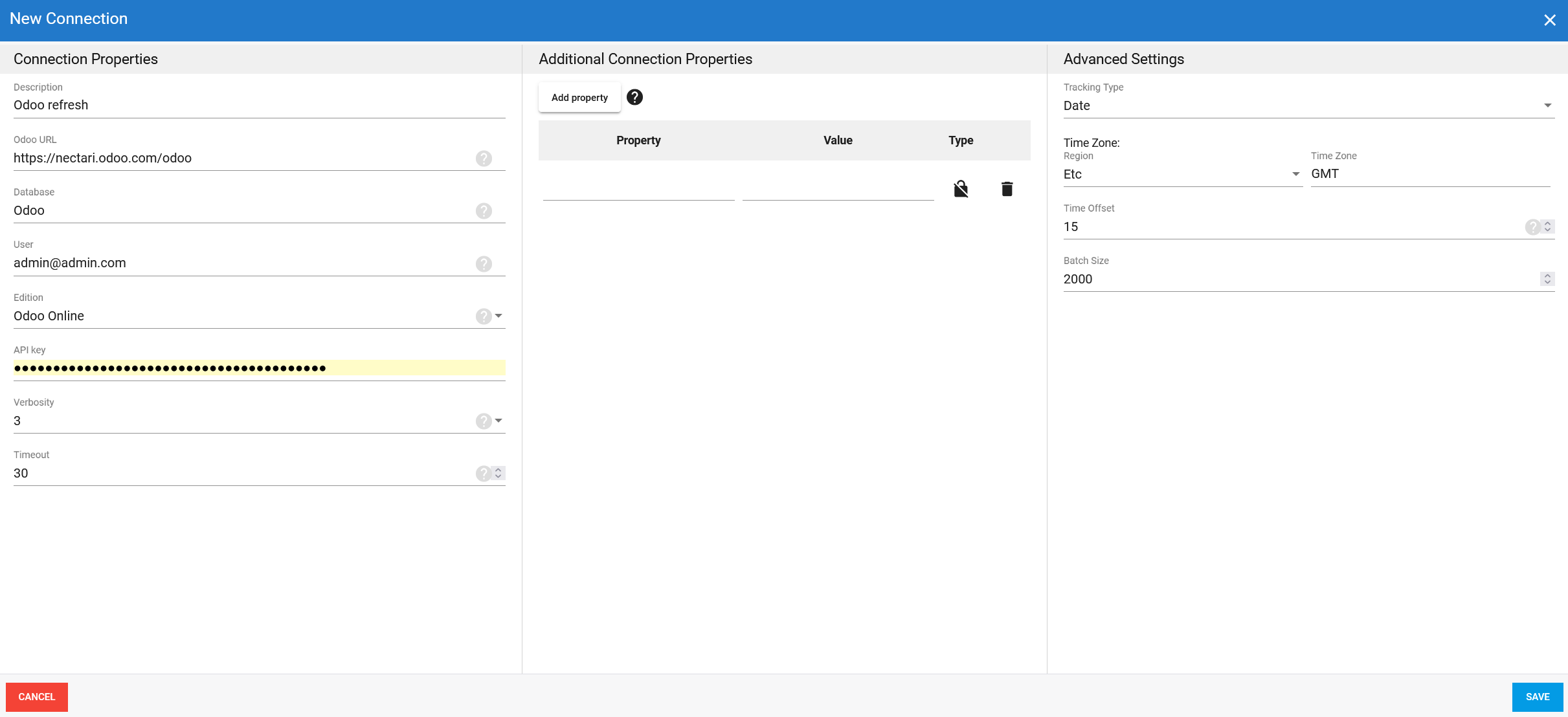 Odoo source connection in DataSync